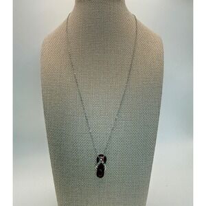 Red Enamel Flip Flop Pendant Necklace Silver Tone Rhinestone Tropical Beach 20"